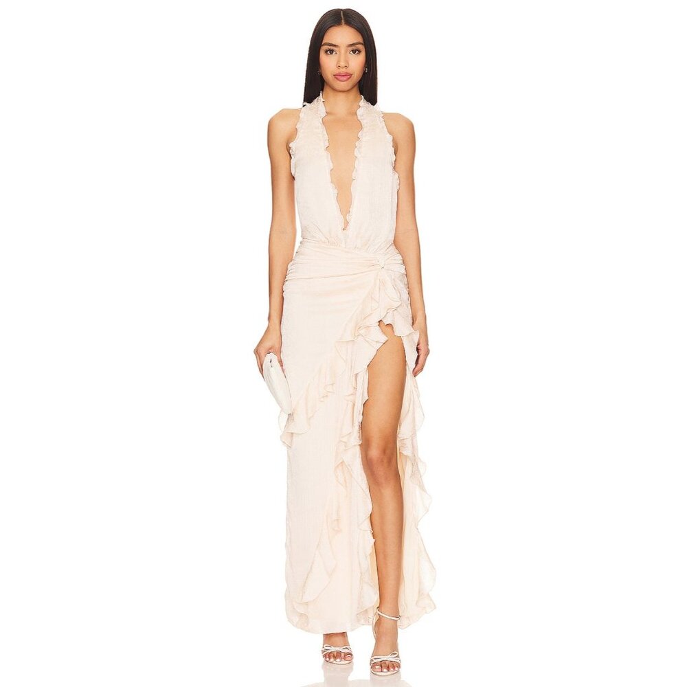NBD Celenia Maxi Dress in Champagne Butterfly Large NWOT Womens